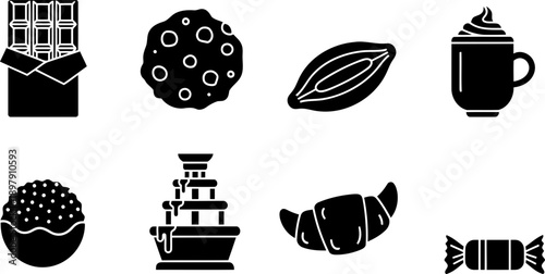 National Chocolate Lovers Month sweet treats vector icon set