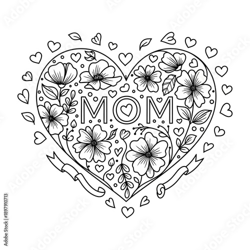 heart with floral ornament and write in mom