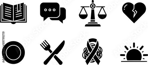 Eating Disorders Awareness Week icon set with mental health symbols