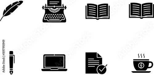 Freelance Writers Appreciation Week icon set with writing tools and modern tech