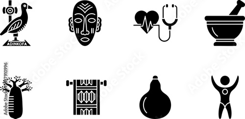 African Heritage and Health Week icons: culture, medicine, nature