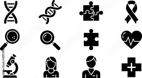 Rare Disease Day medical research icons collection in vector