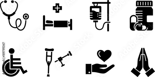 World Day of the Sick medical icons for health and care themes