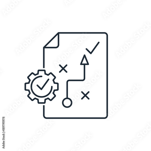 Project planning and implementation. Action plan document.Vector linear icon illustration isolated on white background.