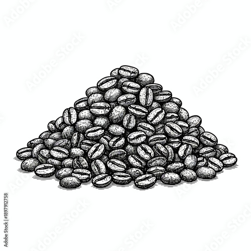 Pile of roasted coffee beans in a heap