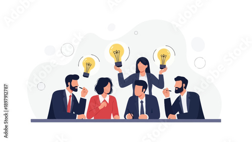 Teamwork Brainstorming Ideas, Business Meeting with Lightbulbs