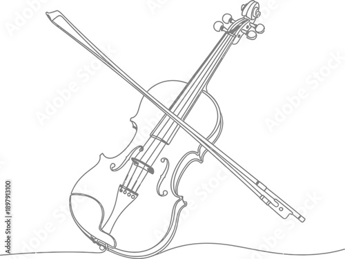 Violin resting upright with the bow crossing the.