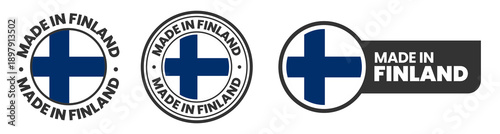 Made in finland labels, stamps, badges with finnish flag template icon set