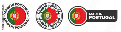 Made in portugal labels, stamps, badges with portuguese flag template icon set