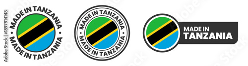 Made in tanzania labels, stamps, badges with tanzania flag template icon set