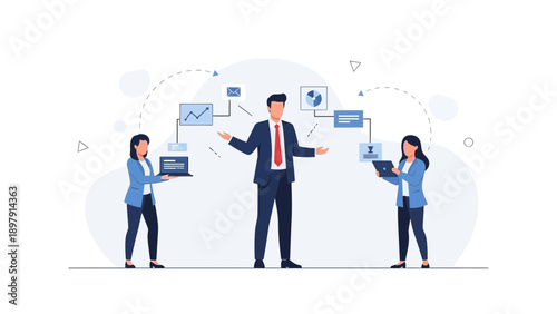 Business Teamwork and Communication Concept with People and Digital Connections