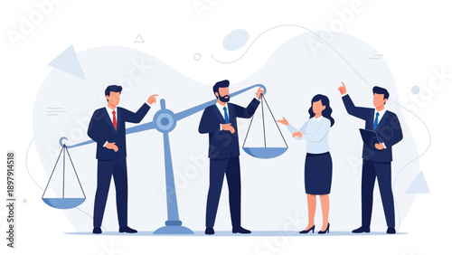 Business People Weighing Justice and Law with Scales of Justice