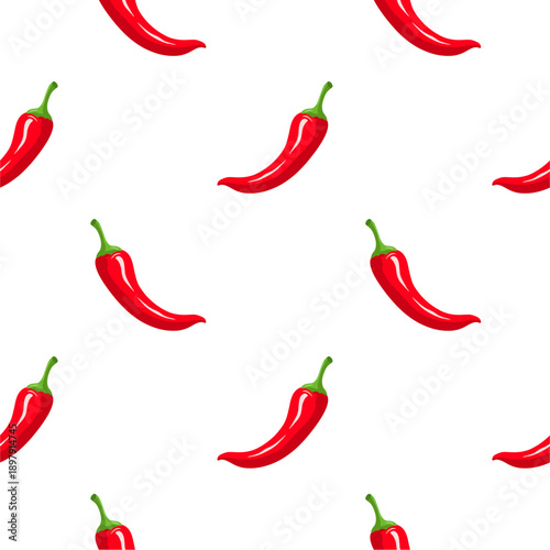 Red Chili Pepper Seamless Pattern Vector Illustration
