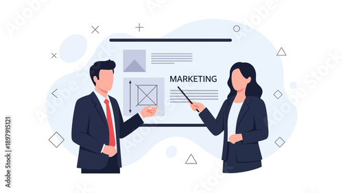 Business Meeting: Marketing Presentation with Teamwork and Strategy