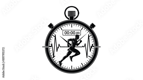 Time Trial Stopwatch with Running Silhouette Icon for Performance Testing, Exercise Stress Tests, Sports Medicine and Healthcare Program Evaluation Vector Illustration
