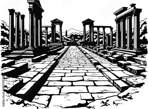 Roman Forum Ruins Outline Vector Illustration Ancient Rome Line Art
