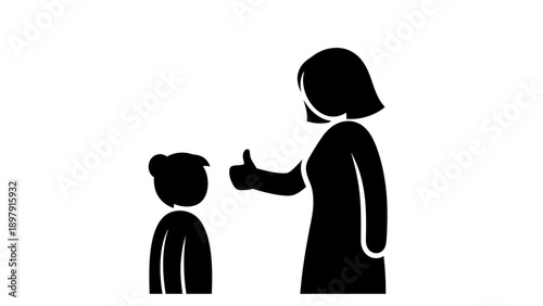 Mother giving thumbs up to her child, positive reinforcement and encouragement.