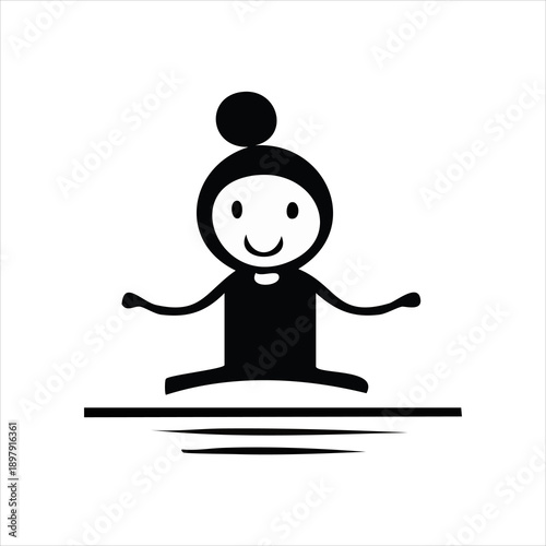 Happy person in a black silhouette performing meditation in a peaceful yoga pose on an isolated white background.