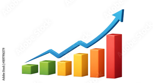 Free Download Colorful bar chart with rising blue arrow isolated on transparent background - GFXLoad