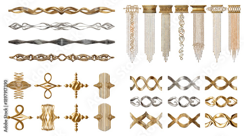 Golden rope braids and hanging ornamental elements set with elegant metallic details ideal for luxury branding packaging labels invitations and decorative design use