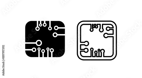 Integrated circuit board icons depicting computer microchip technology and electronic hardware components