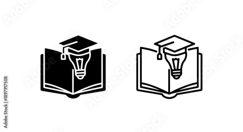 Graduation Cap Book and Light Bulb Icon Representing Academic Excellence and Innovation