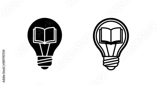 Creative Light Bulb with Book Silhouette Icon for Educational Inspiration and Knowledge Concepts