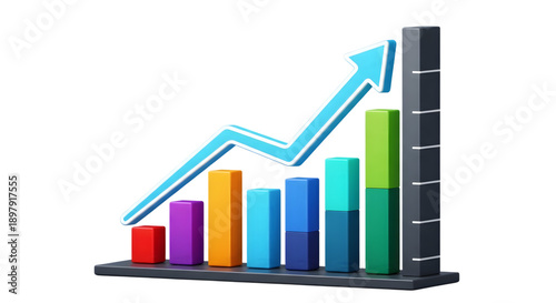 Free Download 3d colorful bar chart with rising arrow isolated on transparent background - GFXLoad