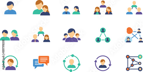 People Team and Family Community Icon Set Showing Social Groups, Collaboration, Communication, Networking, Relationships, and User Interaction Concepts