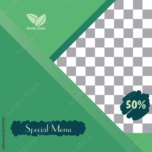 Menu pamphlet and promotion post vector template. green and healthy theme. Food or beverages industry. 