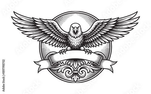 Eagle with Spread Wings Holding Ribbon Banner Sketch