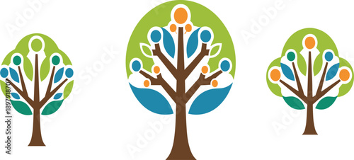 Community Family Tree Illustration Representing People Connection, Growth, Unity, Diversity, Heritage, Support, and Social Network Development Concepts