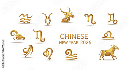 Chinese new year 2026 zodiac symbols and golden animal signs