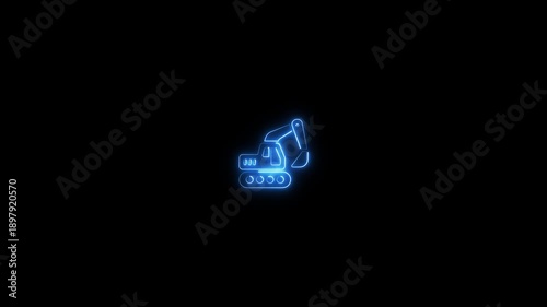 Wallpaper Mural Neon blue glowing excavator outline in dark background industrial construction machinery neon sign style Torontodigital.ca