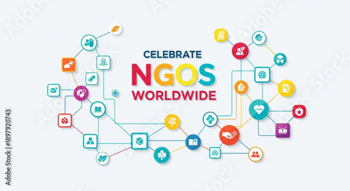 Celebrating ngos worldwide with colorful icons and connections