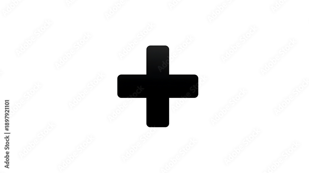 Fototapeta premium Bold Plus: a strong, solitary black plus sign, a symbol of addition and positivity on a clean, light surface.