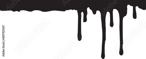 Black paint dripping down on white background liquid