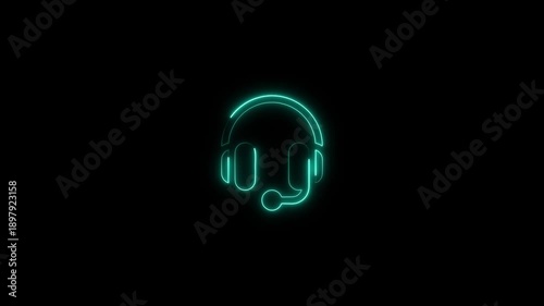 Wallpaper Mural Neon glowing headphones in futuristic teal blue wireframe style on dark background tech presentations audio streaming apps music production and digital media projects Torontodigital.ca