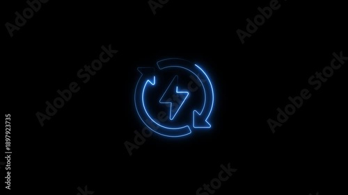 Wallpaper Mural Glowing neon blue recycling symbol with lightning bolt electric charge loop animation for eco energy sustainability and renewable power concepts Torontodigital.ca