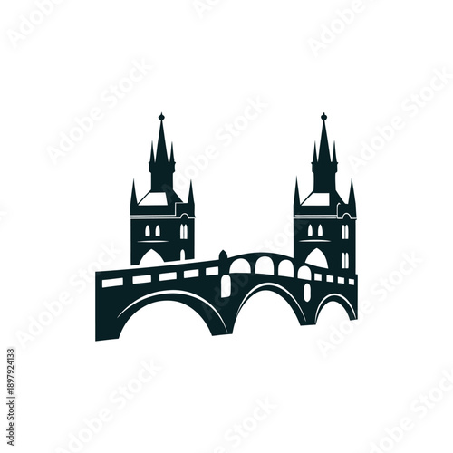 Prague Bridge Silhouette Vector Icon Illustration