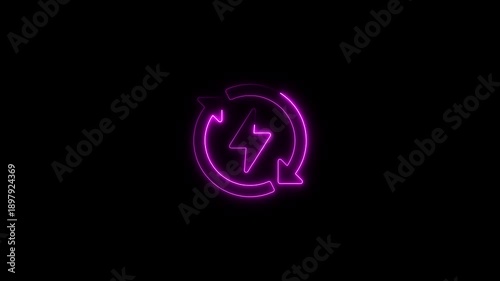 Wallpaper Mural Neon purple glowing recycling symbol with lightning bolt inside dark background futuristic energy loop for eco technology sustainability and renewable power concepts Torontodigital.ca