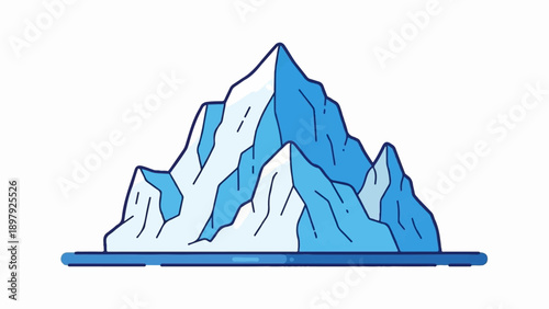 Stylized illustration of a prominent blue iceberg with sharp peaks
