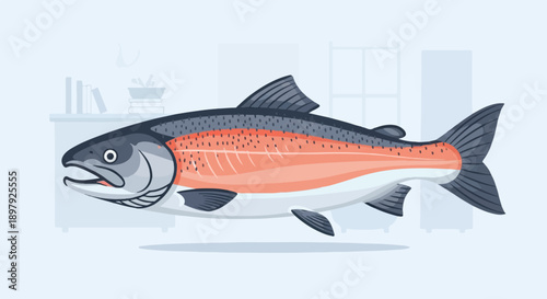 Stylized illustration of a salmon with orange flesh and dark speckled back
