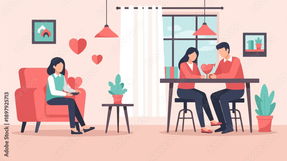 Fototapeta premium Romantic dinner and cozy relaxation scene with couples