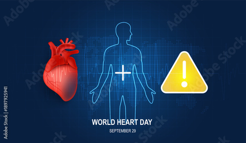 Human heart and body with red cardio line. Heart anatomy, cardiology medicine, organ health, medical science, life healthcare, cardio illness concept illustration or background for medical apps, websi