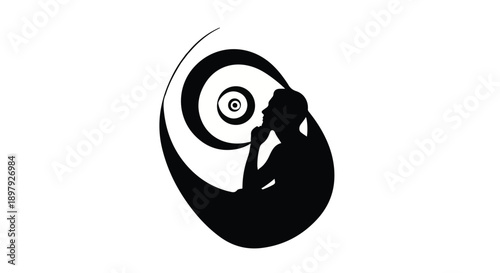 Silhouette of a person deep in thought, surrounded by swirling abstract patterns.