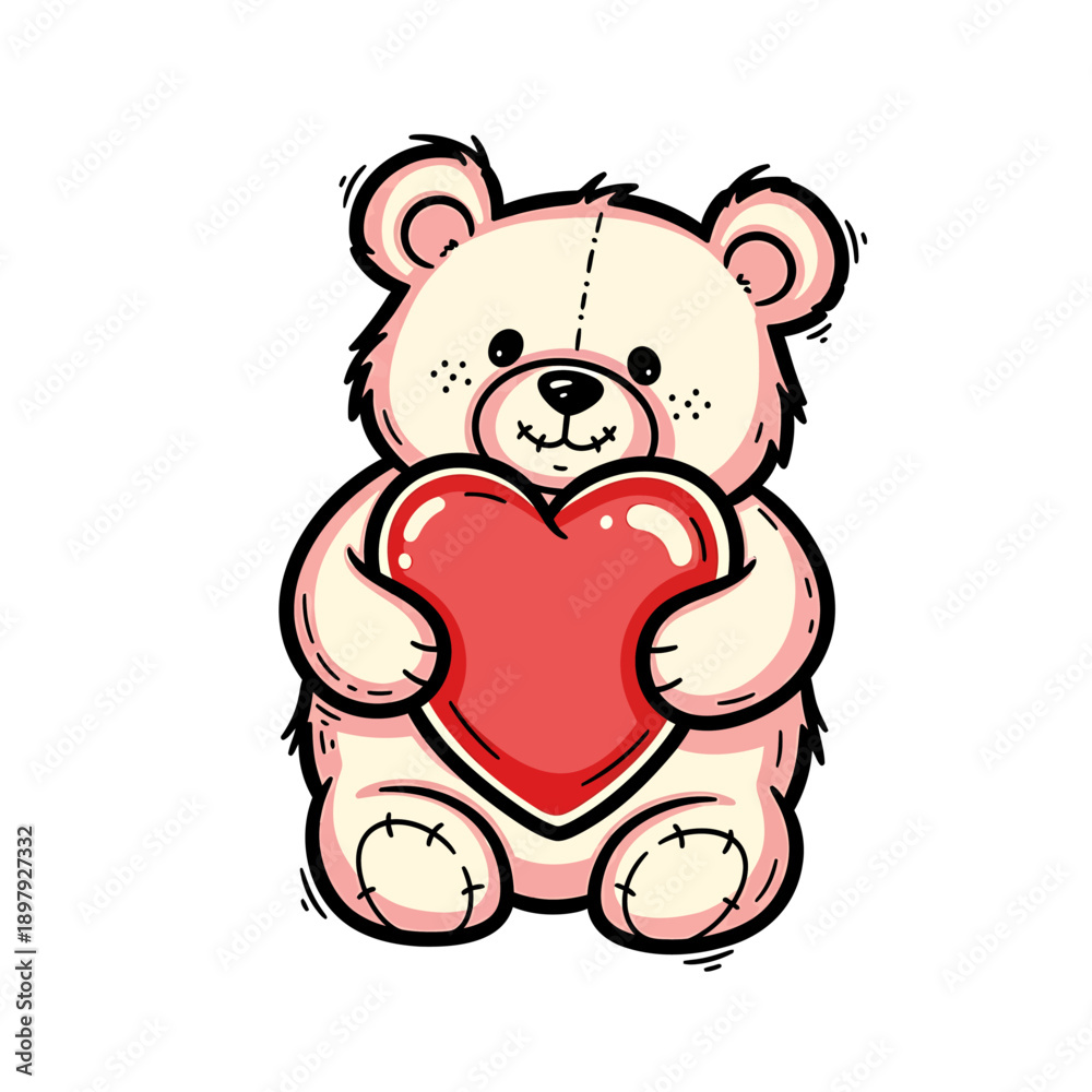 Obraz premium A cute teddy bear holding a large heart in its paws.