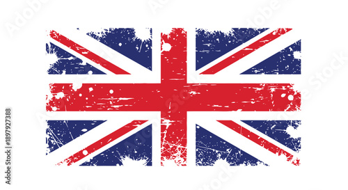 A distressed union jack flag with a worn and textured appearance