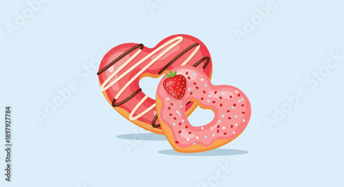 Two heart-shaped donuts with pink frosting and sprinkles
