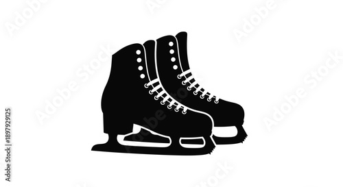 A black silhouette depicting a pair of ice skates on a white background